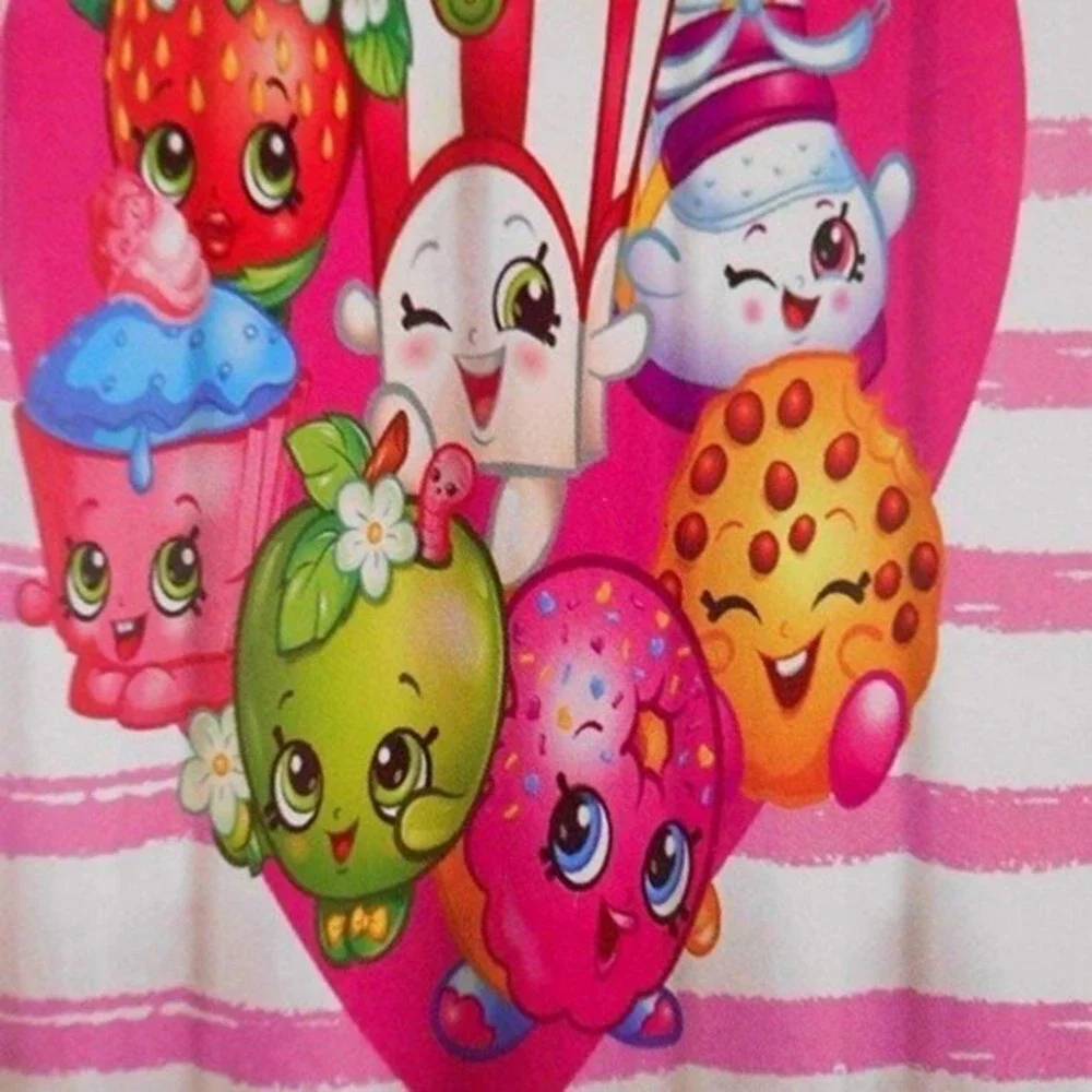 Shopkins Shower‎ Curtain Kids 72x72 Pink White Striped Heart Character Fabric